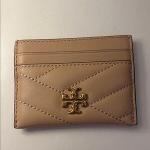 Tory Burch Quilted Leather Card Holder in Tan with Gold Logo